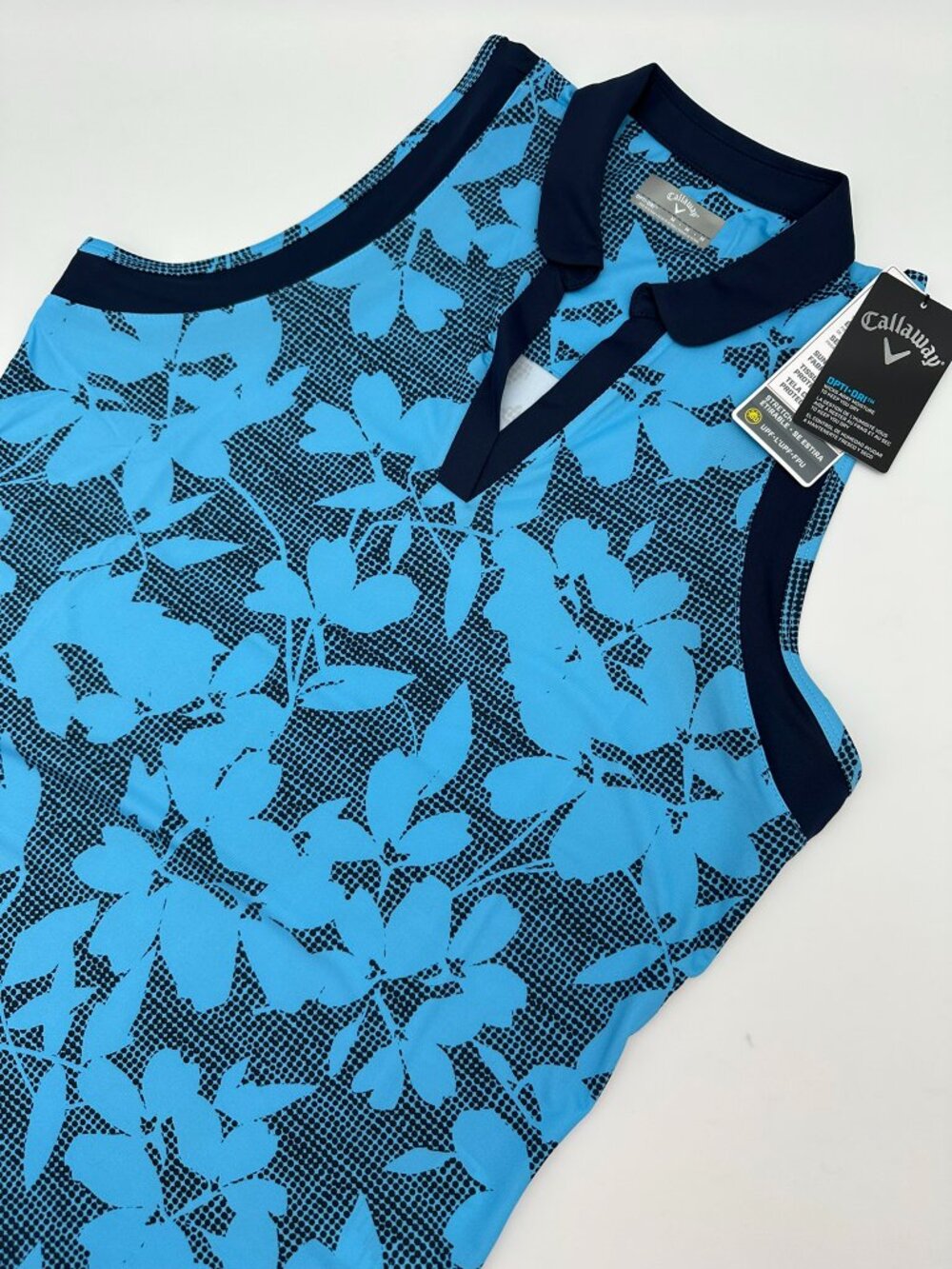 Callaway Women's Sleeveless Floral Printed V Neck Golf Polo Size Large Blue